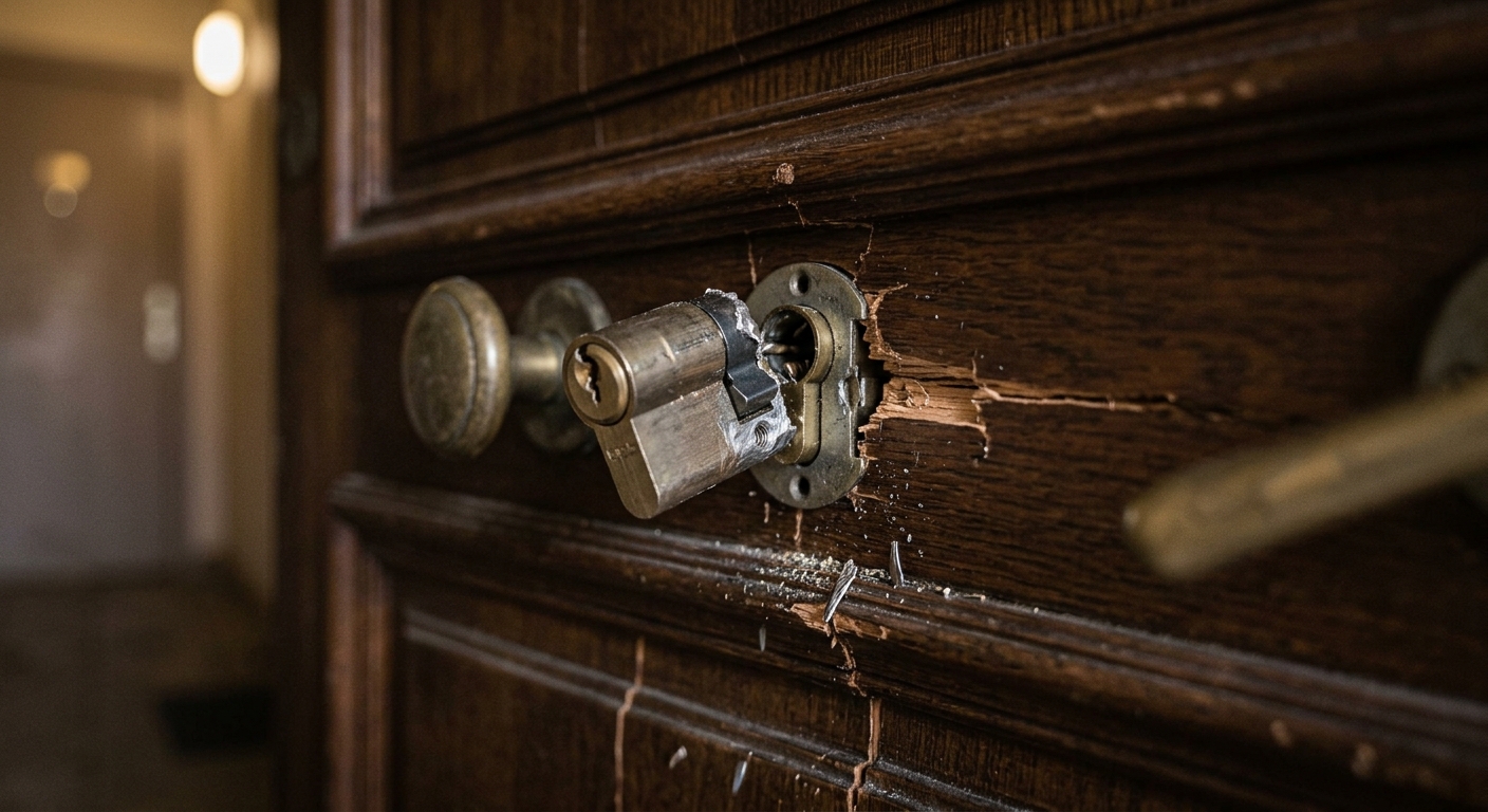 Points de fracturation visibles sur le cadre d'une porte